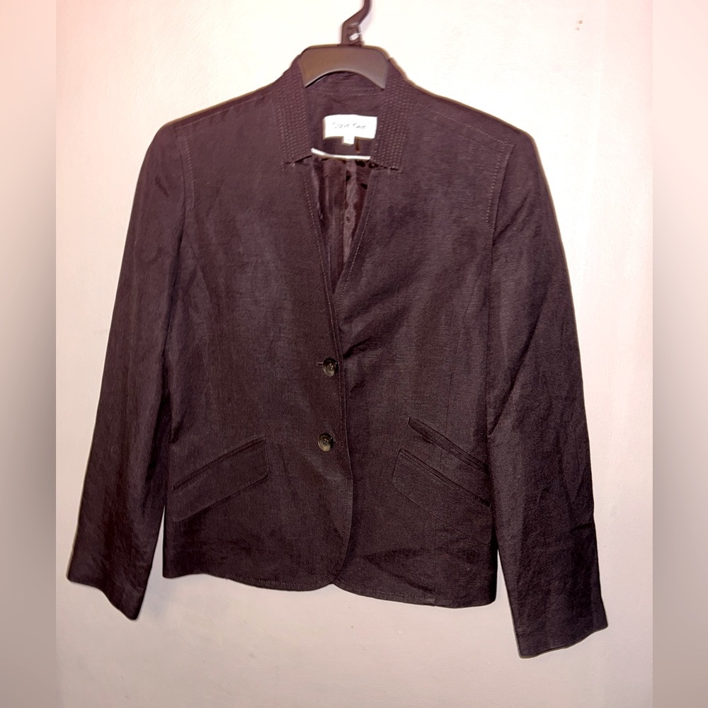 Calvin Klein Blazer - deep chocolate brown linen blend button front